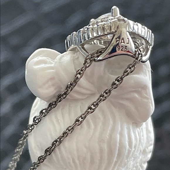 NEW Peoples Jewellers White Sapphire Double Frame Pendant in Sterling Silver - Picture 4 of 8